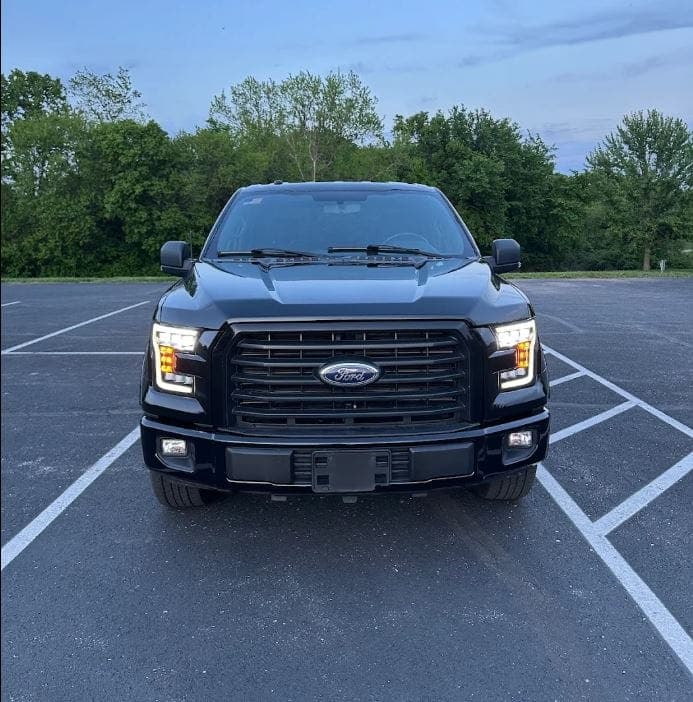 Ford F-150, front end: after repair. The Ford F-150 after repair, front end rebuilt and painted